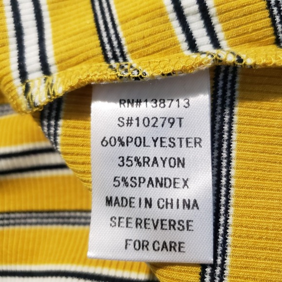 Doe & Rae Ribbed Knit Tunic Women's Medium Yellow Striped Keyhole Neck Pullover - Picture 9 of 11